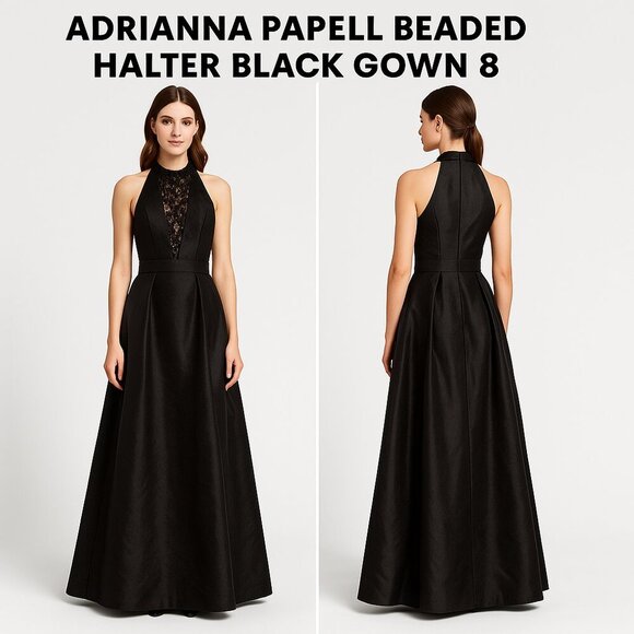 Adrianna Papell Dresses & Skirts - Adrianna Papell Beaded Halter Black Gown 8